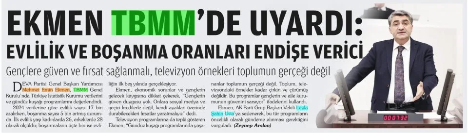 EKMEN TBMM'DE UYARDI — gazete kupürü
