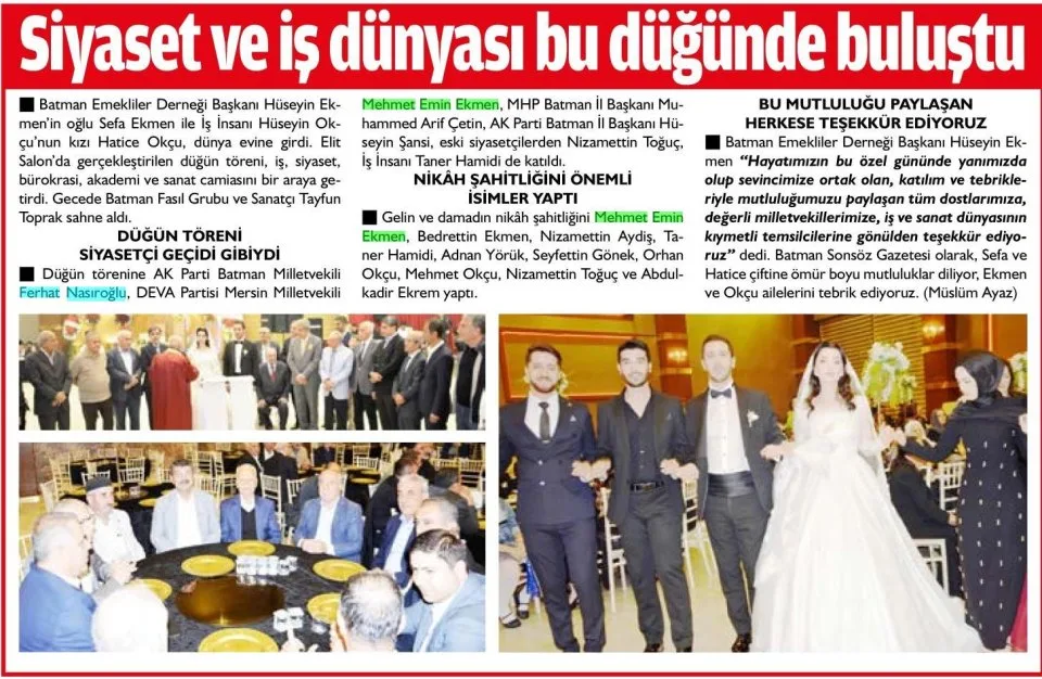 SİYASET VE İŞ DÜNYASI BU DÜĞÜNDE BULUŞTU — gazete kupürü