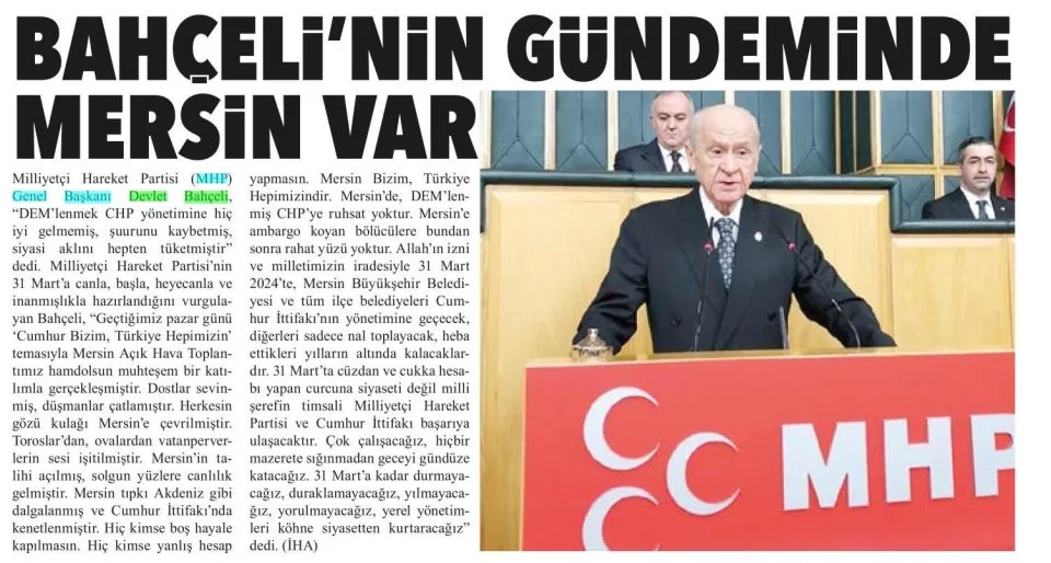MERSİN KİMİN — gazete kupürü