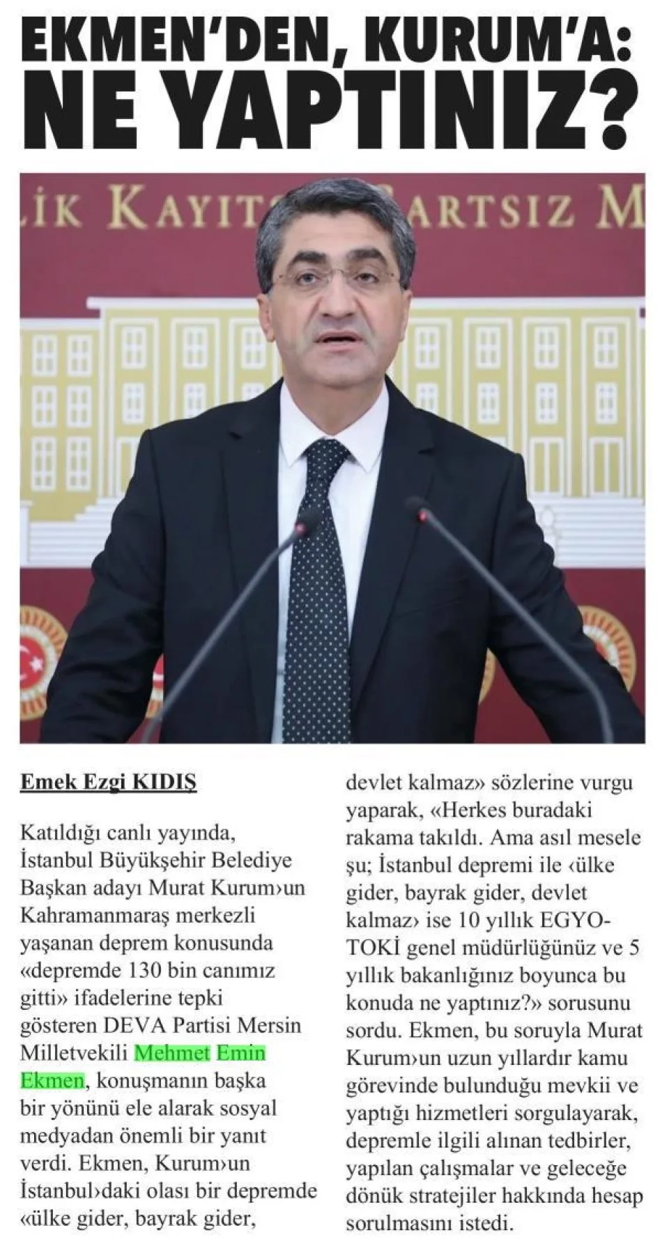 NE YAPTINIZ — gazete kupürü