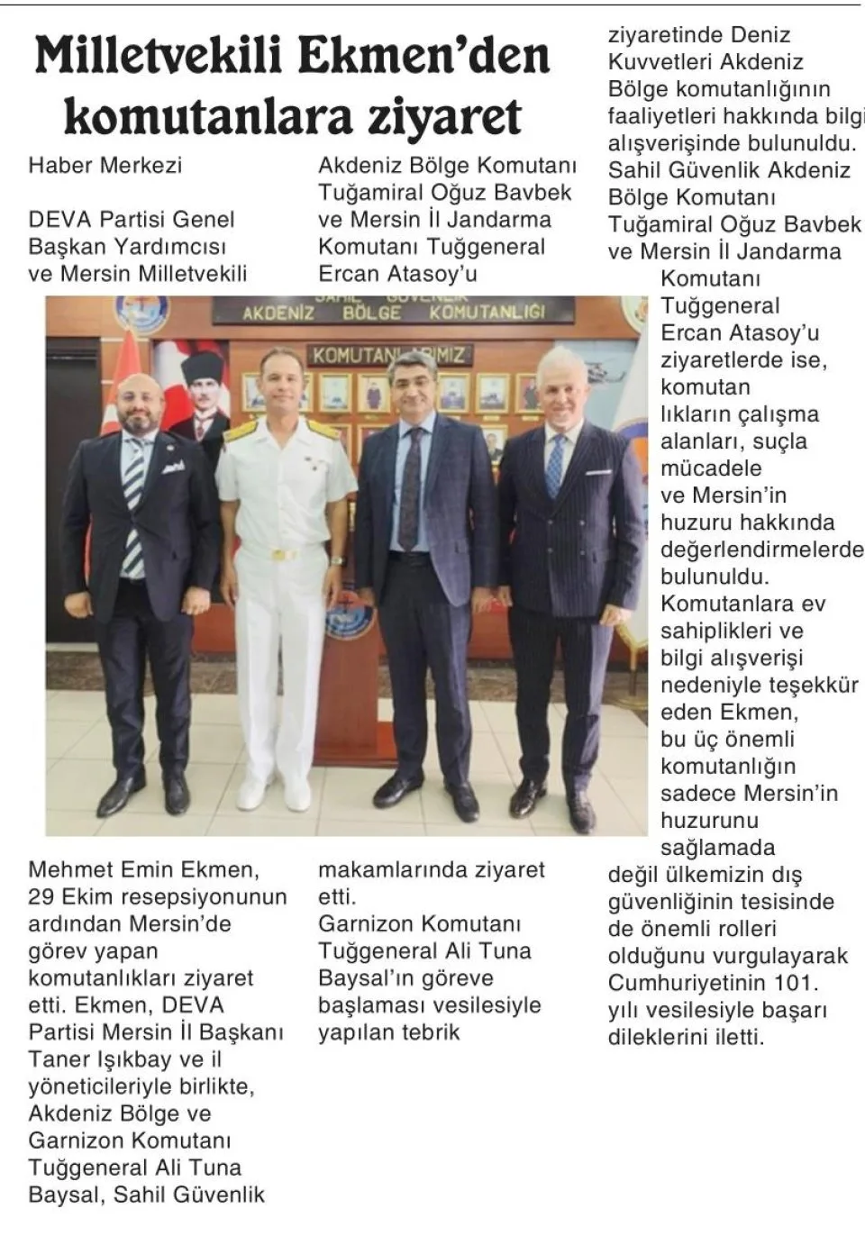 MİLLETVEKİLİ EKMEN'DEN KOMUTANLARA ZİYARET — gazete kupürü