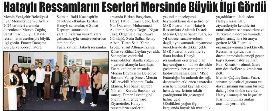 HATAYLI RESSAMLARIN ESERLERİ MERSİNDE BÜYÜK İLGİ GÖRDÜ — gazete kupürü