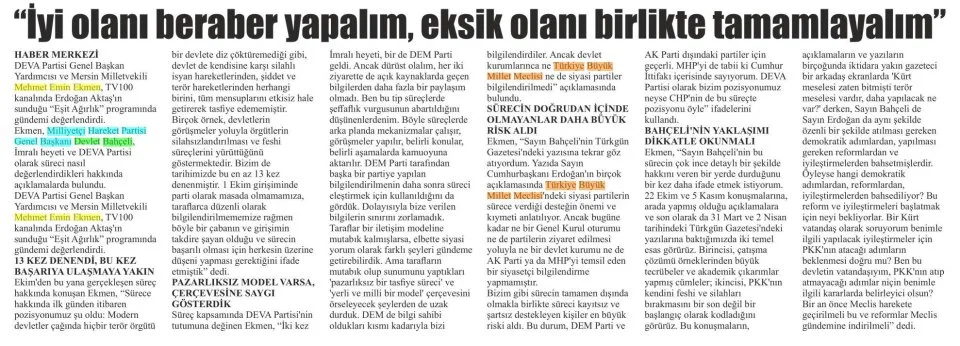 "İYİ OLANI BERABER YAPALIM, EKSİK OLANI BİRLİKTE TAMAMLAYALIM" — gazete kupürü