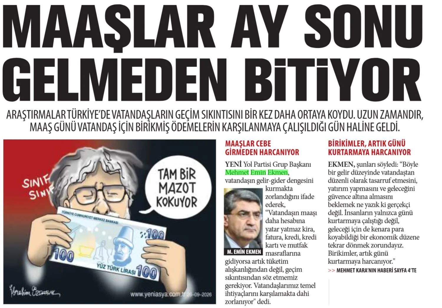 MAAŞLAR AY SONU GELMEDEN BİTİYOR — gazete kupürü