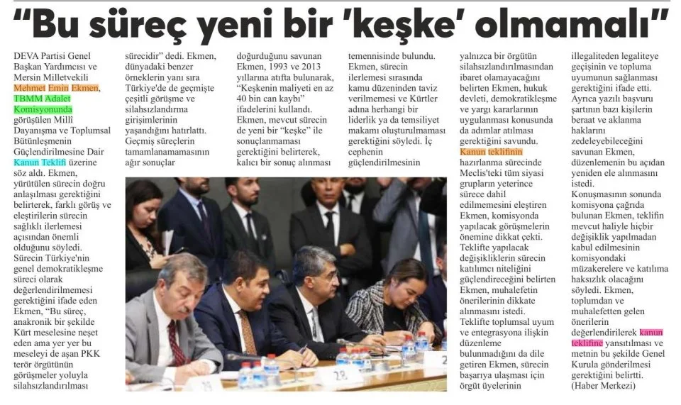 'BU SÜREÇ YENİ BİR 'KEŞKE' OLMAMALI' — gazete kupürü