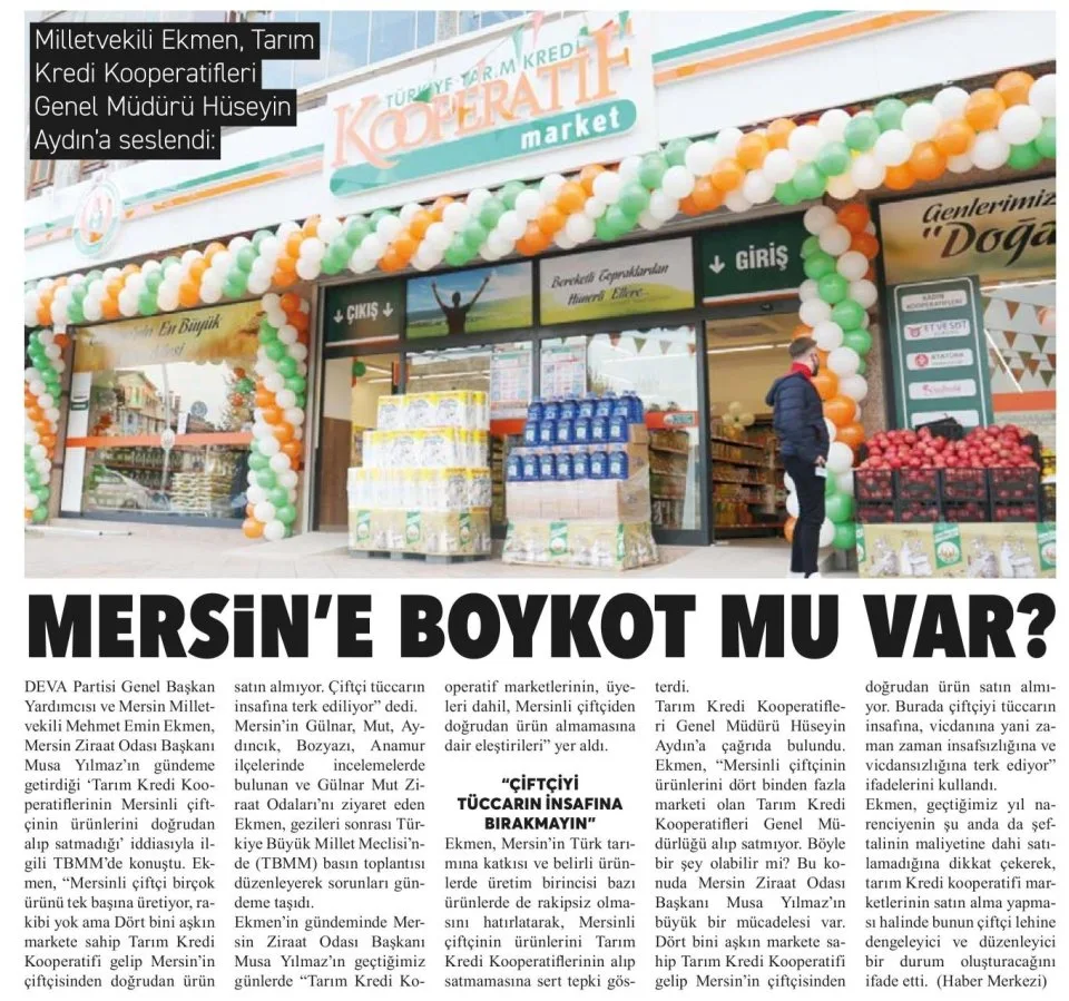 MERSİN'E BOYKOT MU ? — gazete kupürü