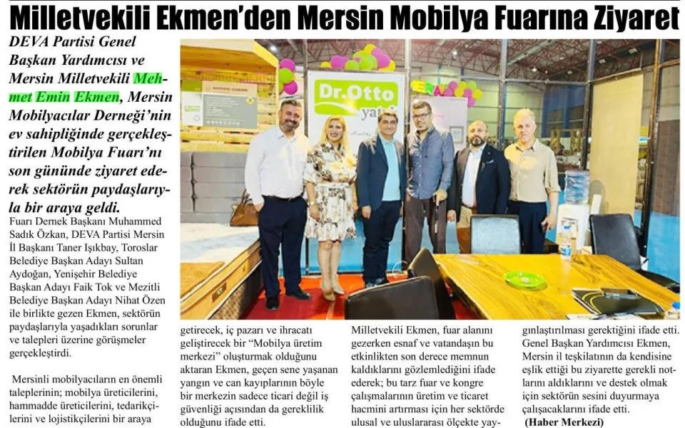 MİLLETVEKİLİ EKMEN'DEN MERSİN MOBİLYA FUARINA ZİYARET — gazete kupürü