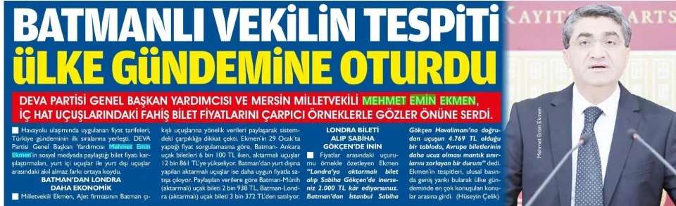 BATMANLI VEKİLİN TESPİTİ ÜLKE GÜNDEMİNE OTURDU — gazete kupürü