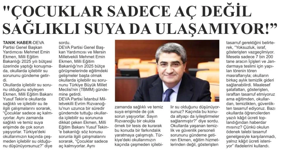 ÇOCUKLAR SADECE AÇ DEĞİL SAĞLIKLI SUYA DA ULAŞAMIYOR — gazete kupürü