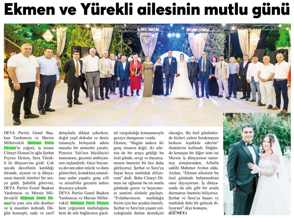 EKMEN VE YÜREKLİ AİLESİNİN MUTLU GÜNÜ — gazete kupürü
