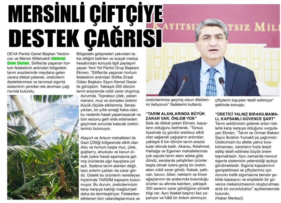 ÇİFTÇİYE DESTEK ÇAĞRISI — gazete kupürü