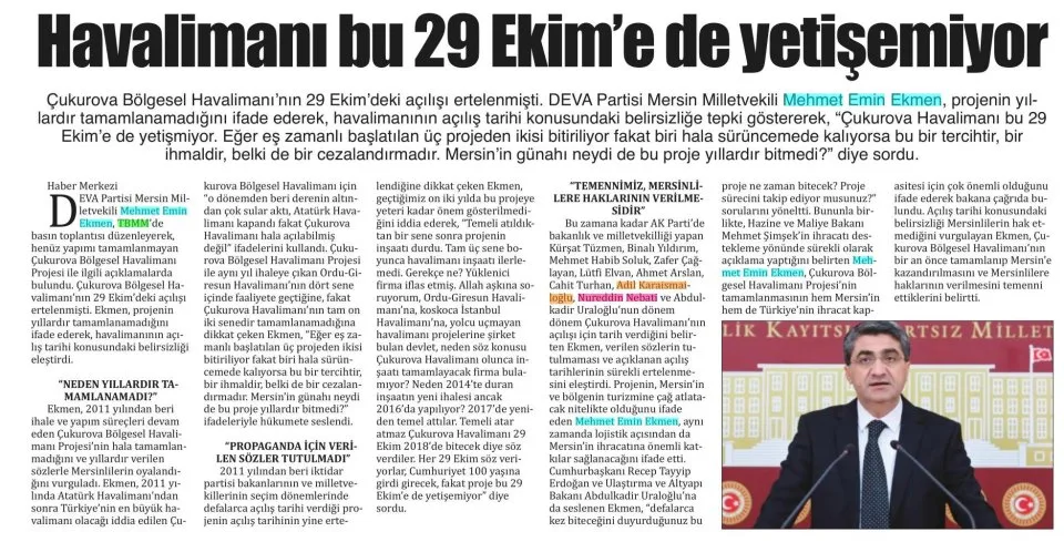 HAVALİMANI BU 29 EKİME DE YETİŞEMİYOR — gazete kupürü