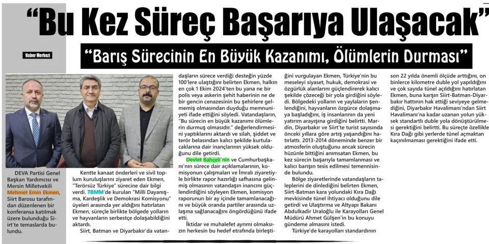 ''BU KEZ SÜREÇ BAŞARIYA ULAŞACAK" — gazete kupürü