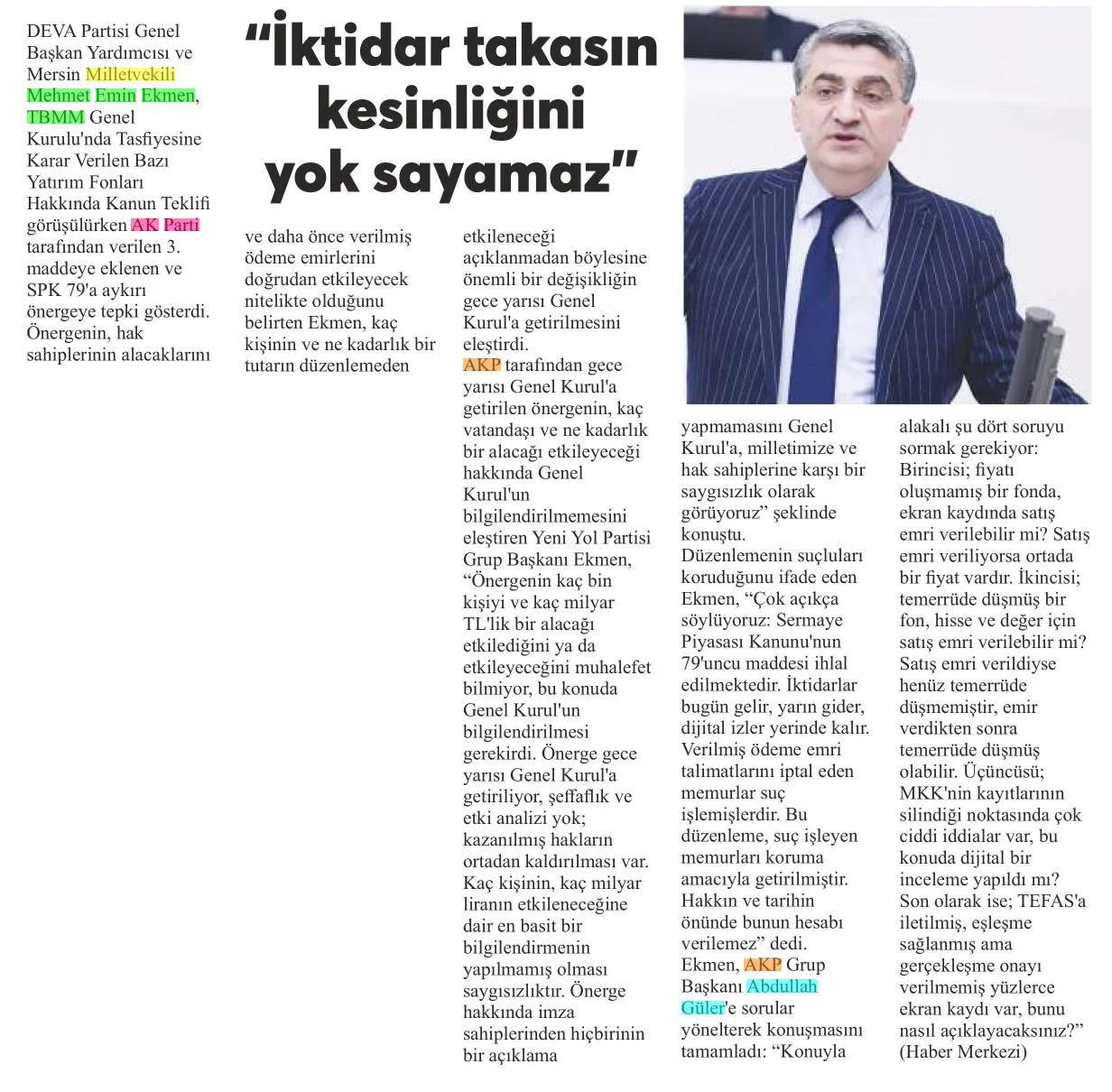 ''İKTİDAR TAKASIN KESİNLİĞİNİ YOK SAYAMAZ'' — gazete kupürü