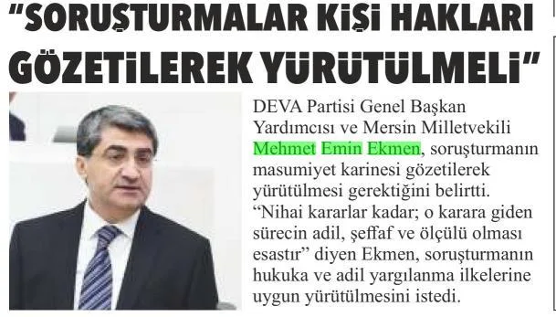 'SORUŞTURMALAR KİŞİ HAKLARI GÖZETİLEREK YÜRÜTÜLMELİ' — gazete kupürü