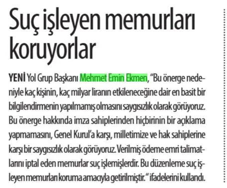 SUÇ İŞLEYEN MEMURLARI KORUYORLAR — gazete kupürü