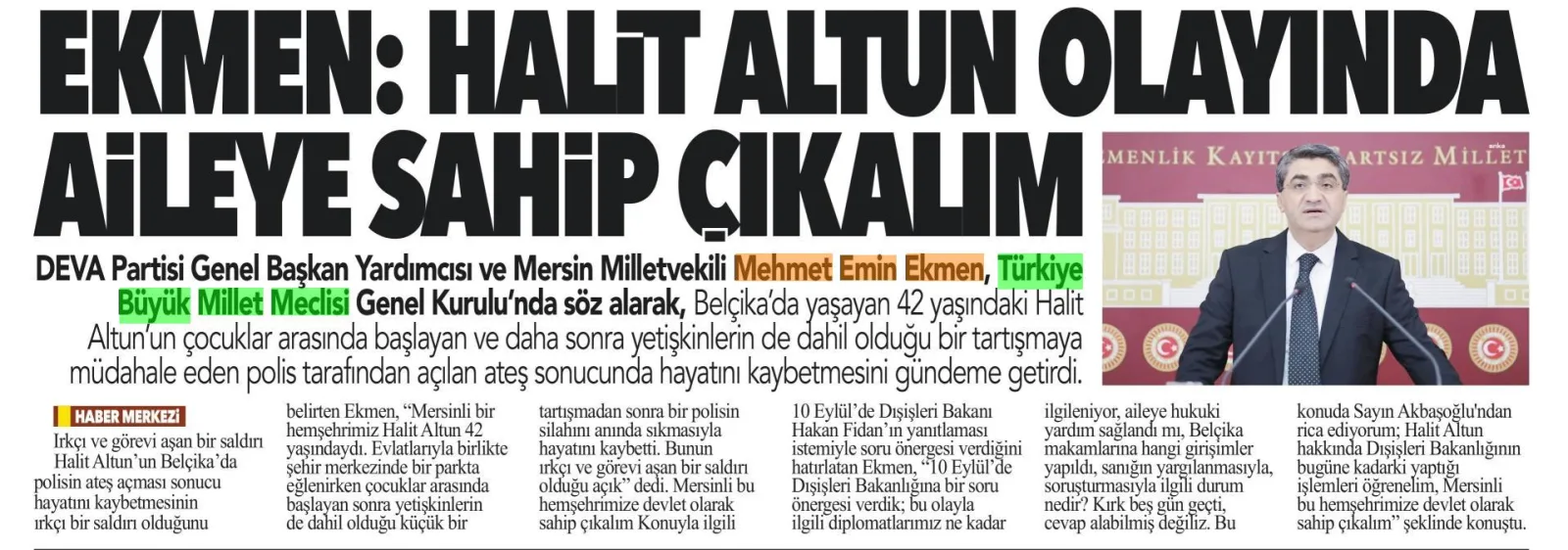 EKMEN : HALİT ALTUN OLAYINDA AİLEYE SAHİP ÇIKALIM — gazete kupürü (2. parça)