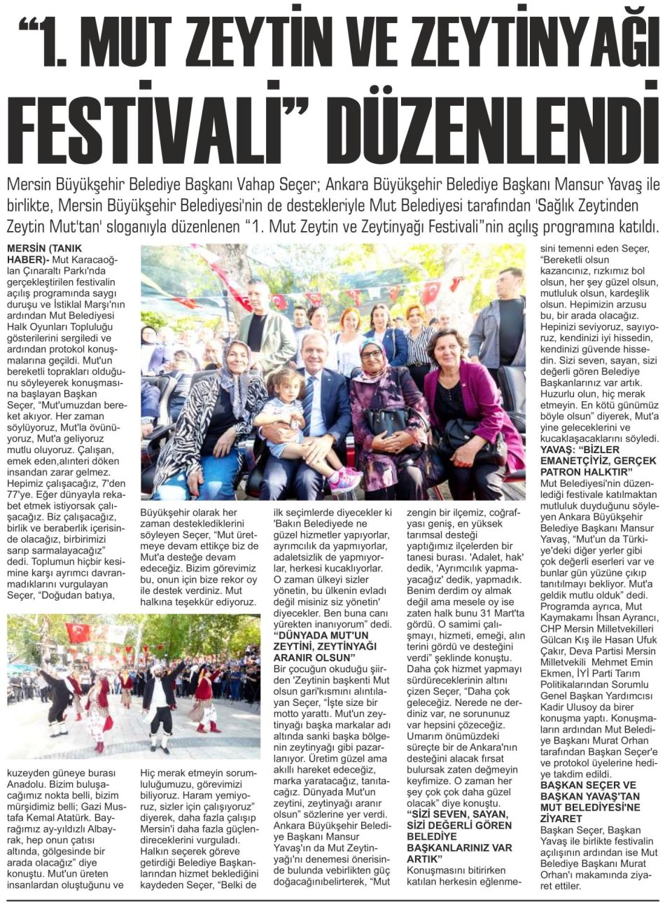 1.MUT ZEYTİN VE ZEYTİNYAĞI FESTİVALİ DÜZENLENDİ
