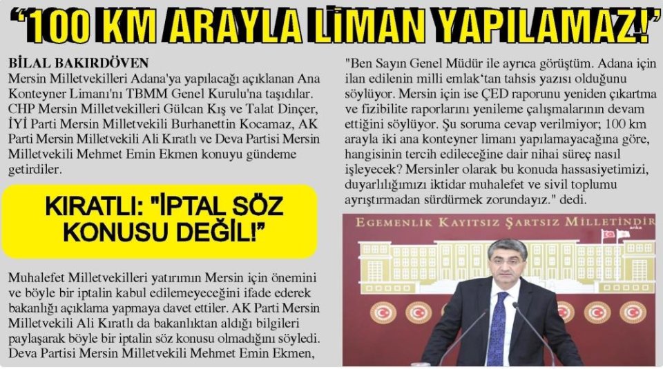 100 KM ARAYLA LİMAN YAPILAMAZ