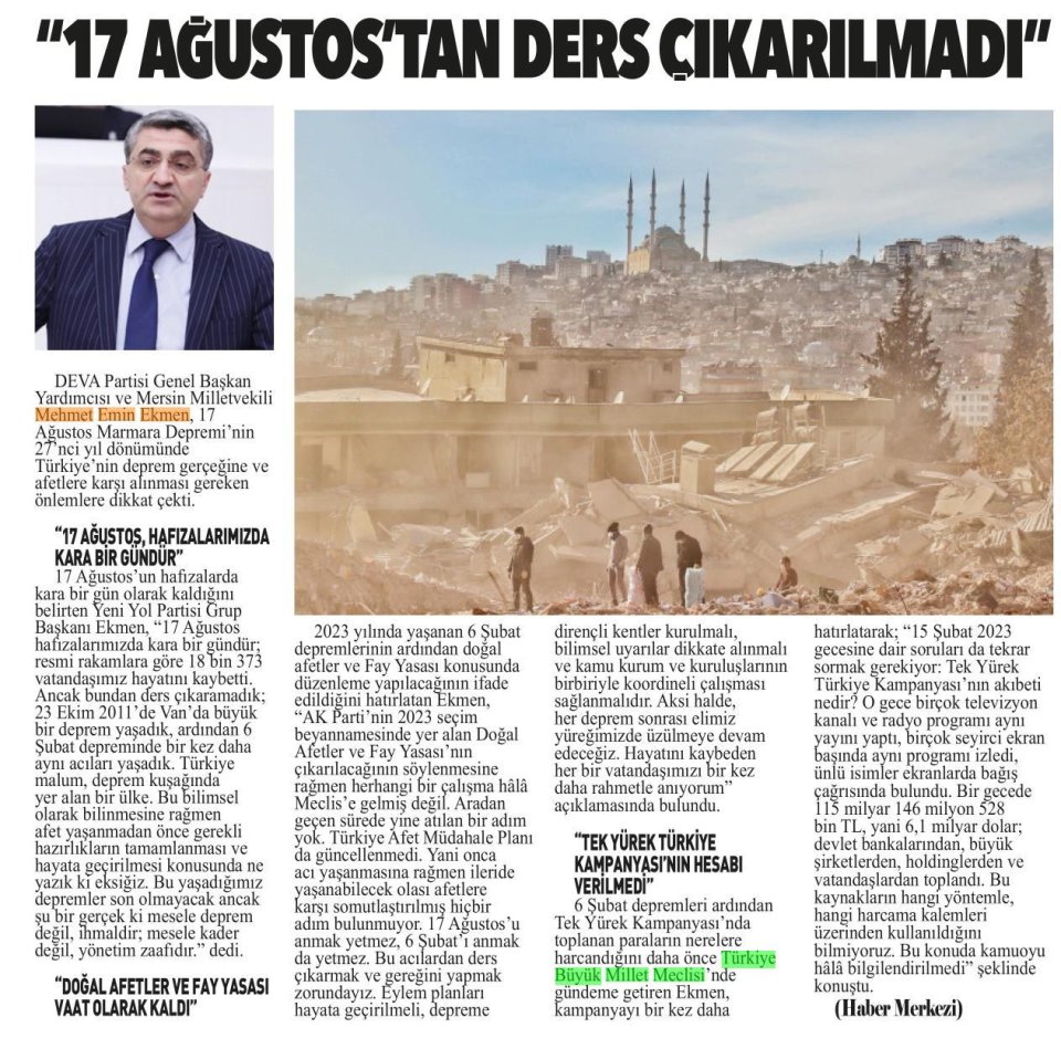 '17 AĞUSTOS'TAN DERS ÇIKARILMADI'