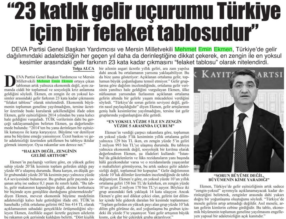 23 KATLIK GELİR UÇURUMU TÜRKİYE İÇİN BİR FELAKET TABLOSUDUR