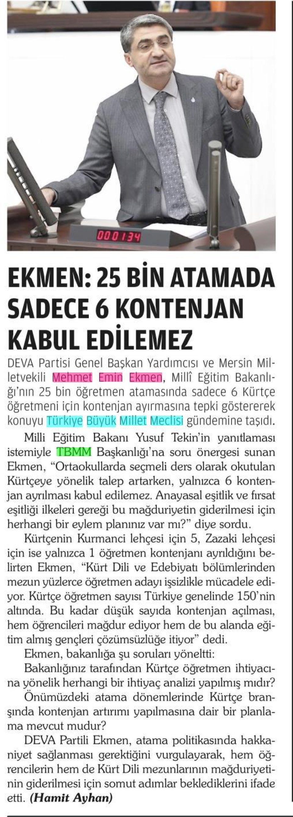25 BİN ATAMADA SADECE 6 KONTENJAN KABUL EDİLEMEZ