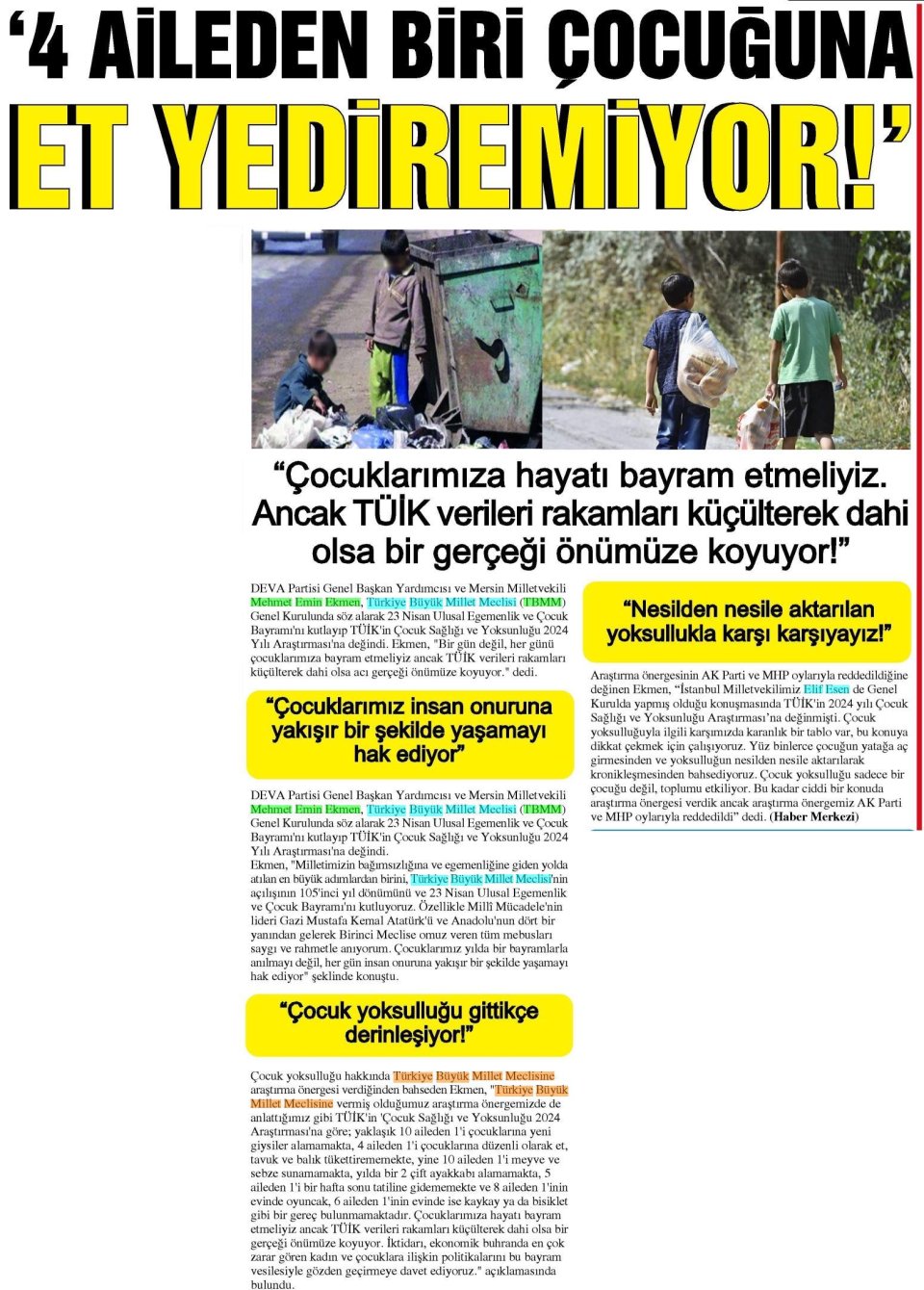 '4 AİLEDEN BİRİ ÇOCUĞUNA ET YEDİREMİYOR!'
