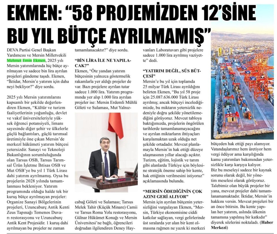 58 PROJENİN 12.SİNE BU YIL KURUŞ YOK!