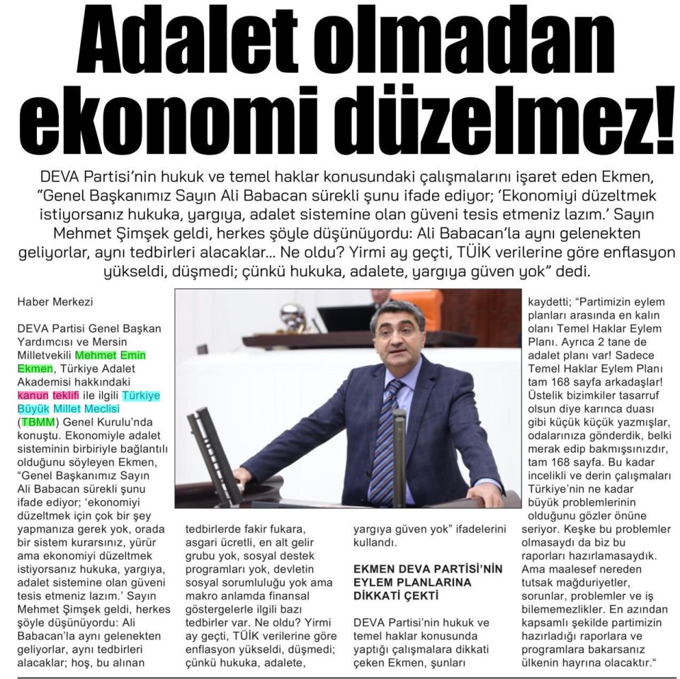 ADALET OLMADAN EKONOMİ DÜZELMEZ!