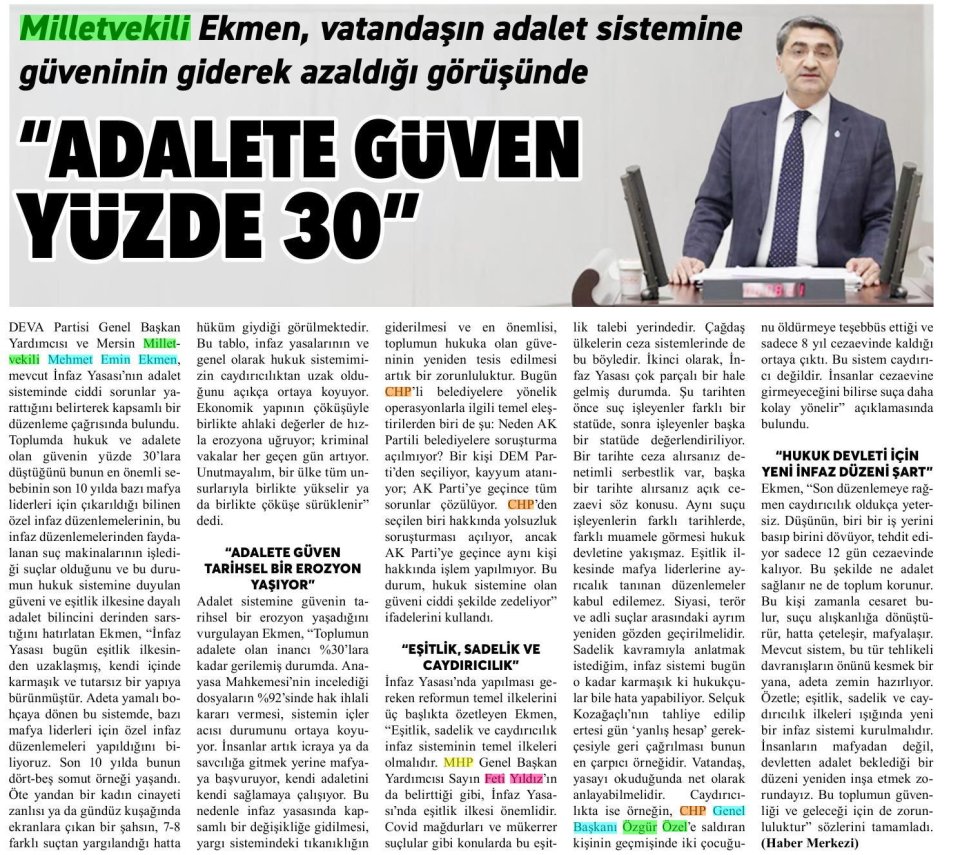 ADALETE GÜVEN YÜZDE 30