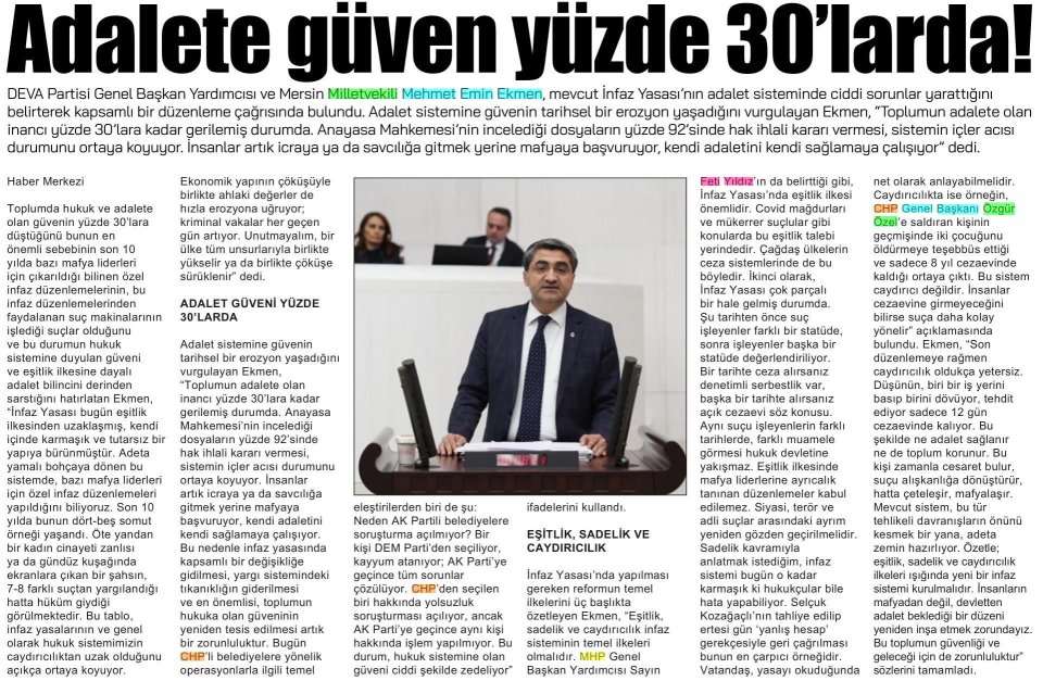  ADALETE GÜVEN YÜZDE 30LARDA!