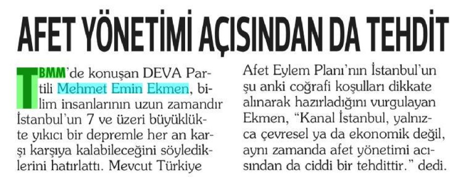 AFET YÖNETİMİ AÇISINDAN DA TEHDİT