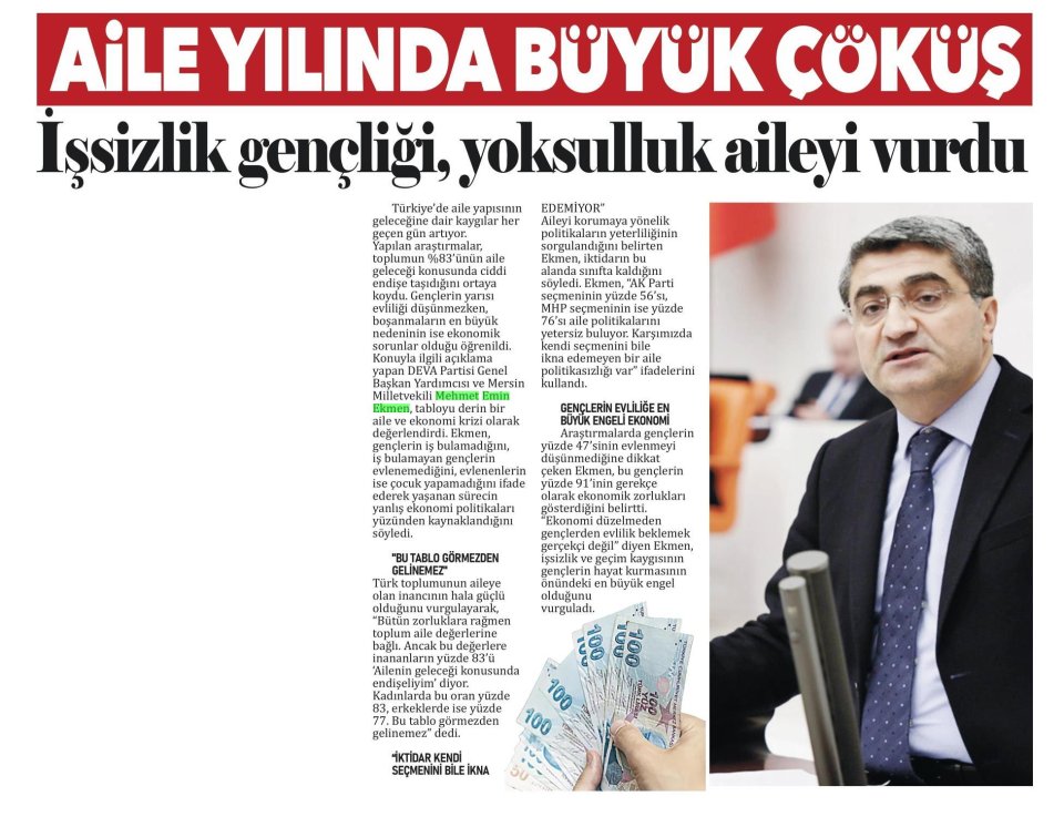 AİLE YILINDA BÜYÜK ÇÖKÜŞ İŞSİZLİK GENÇLİĞİ YOKSULLUK AİLEYİ VURDU