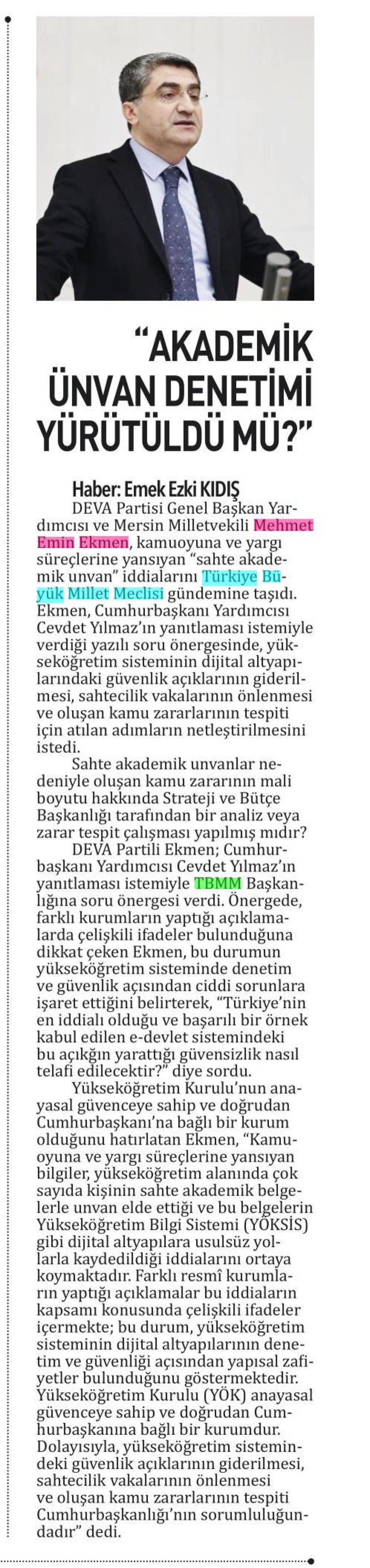 AKÂDEMİK ÜNVAN DENETİMİ YÜRÜTÜLDÜ MÜ?