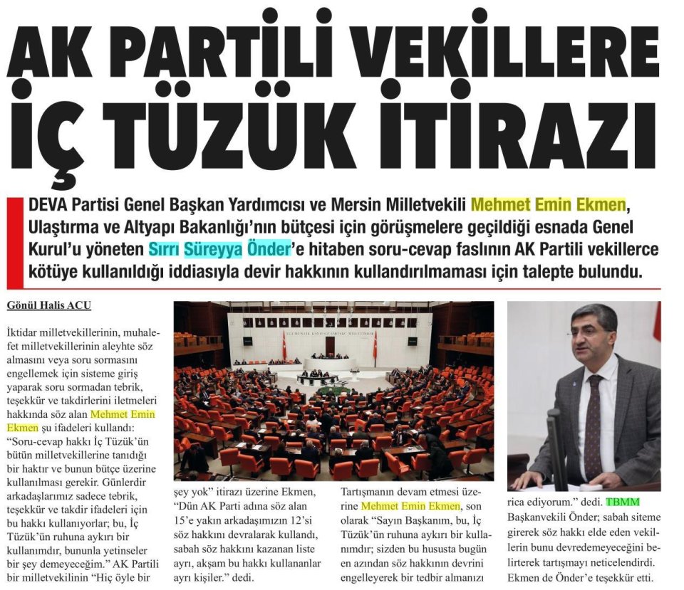 AK PARTİLİ VEKİLLERE İÇ TÜZÜK İTİRAZI