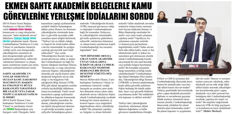 AKADEMİDE SAHTE UNVAN İDDİALARI MECLİS GÜNDEMİNDE