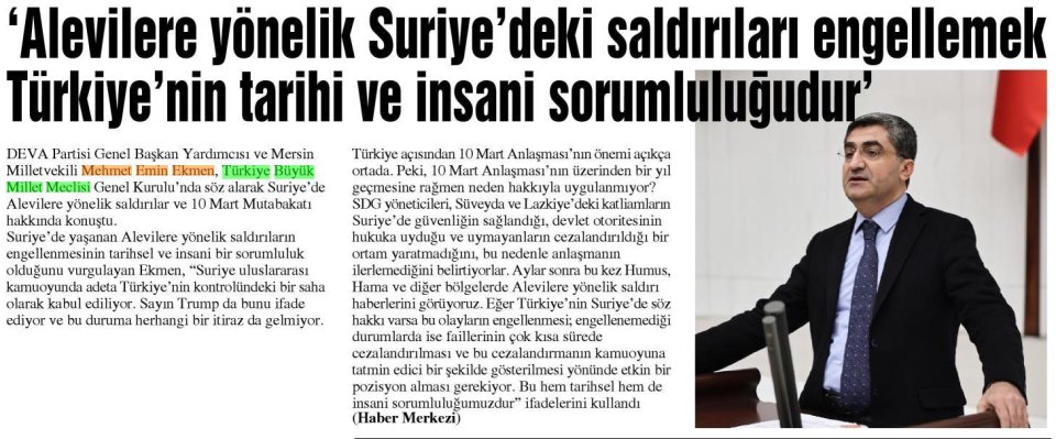 'ALEVİLERE YÖNELİK SURİYE'DEKİ SALDIRILARI ENGELLEMEK TÜRKİYE'NİN SORUMLULUĞU!'