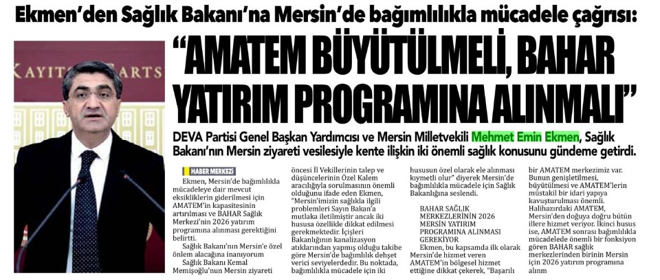 AMATEM BÜYÜTÜLMELİ BAHAR YATIRIM PROGRAMINA ALINMALI