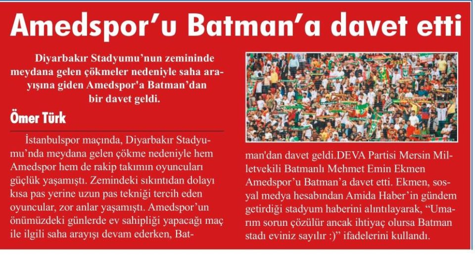 AMEDSPOR'U BATMAN'A DAVET ETTİ