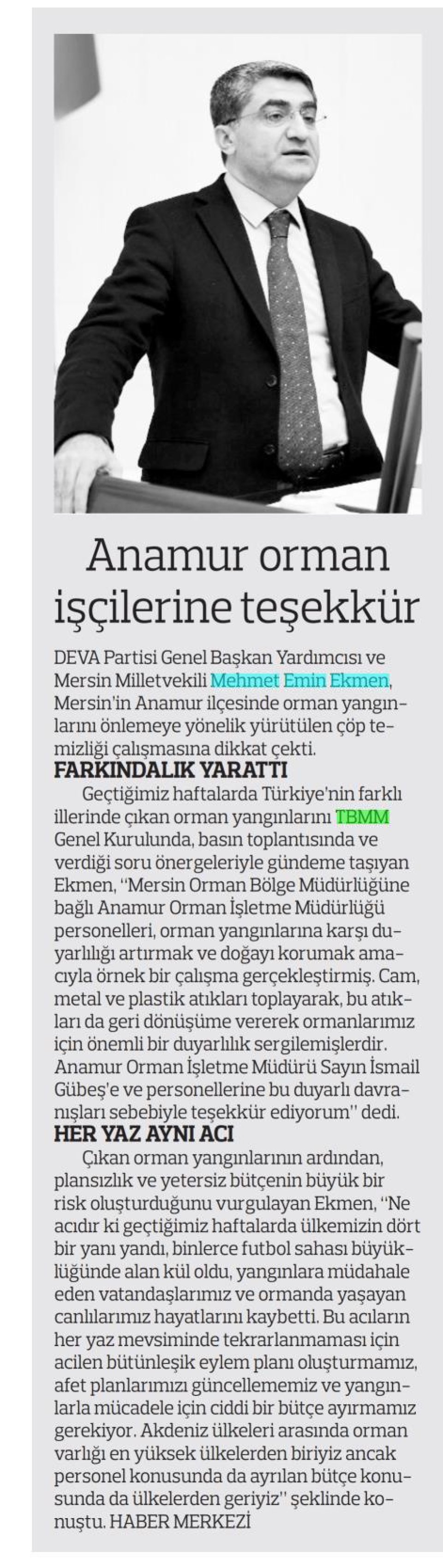 ANAMUR ORMAN İŞÇİLERİNE TEŞEKKÜR