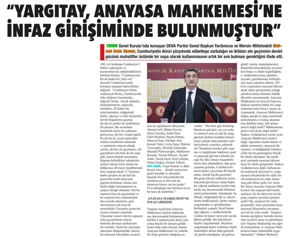 ANAYASA MAHKEMESİ'NE İNFAZ GİRİŞİMİ