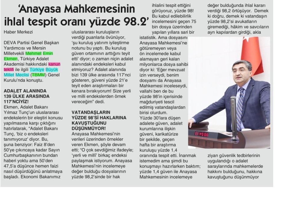 ANAYASA MAHKEMESİNİN İHLAL TESPİT ORANI YÜZDE 98.2
