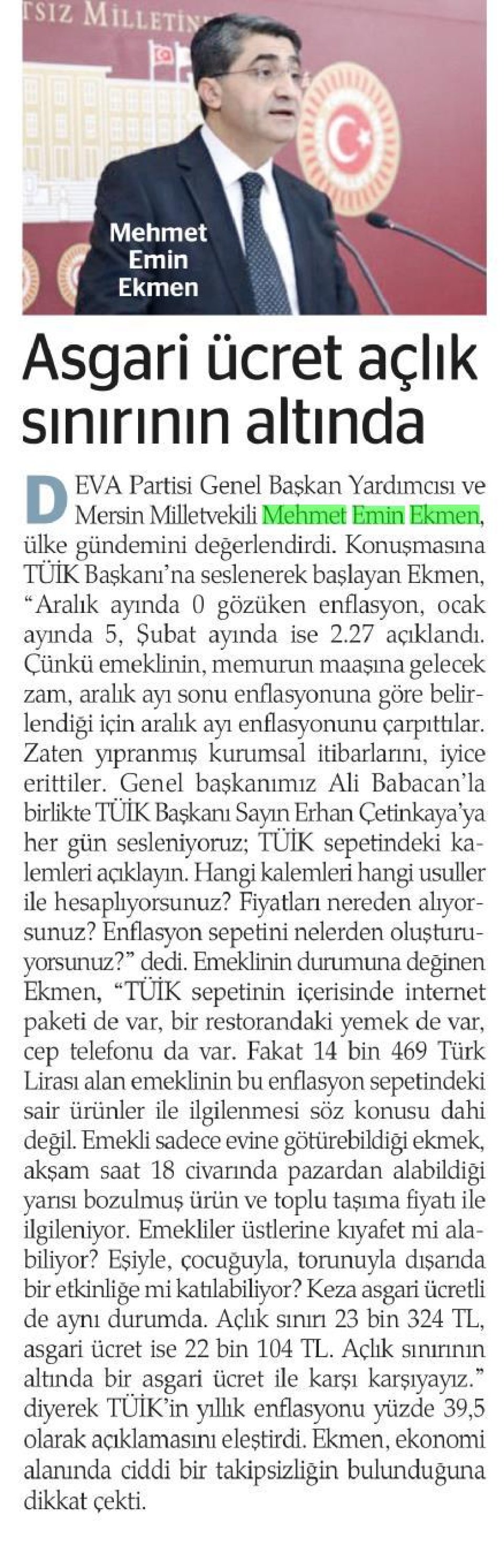 ASGARİ ÜCRET AÇLIK SINIRININ ALTINDA