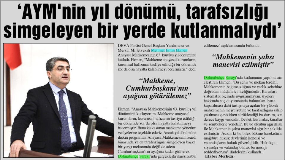 AYM'NİN YIL DÖNÜMÜ, TARAFSIZLIĞI SİMGELEYEN BİR YERDE KUTLANMALIYDI'