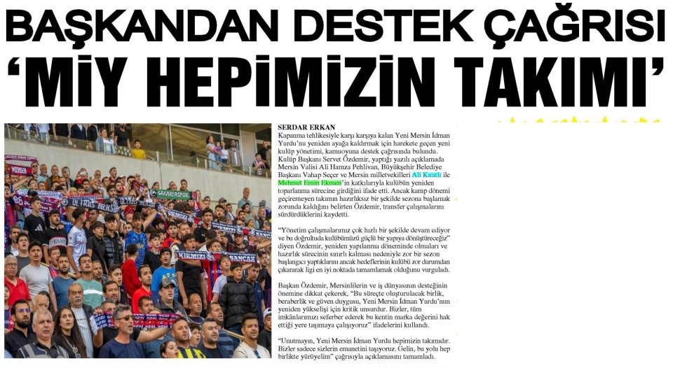 BAŞKANDAN DESTEK ÇAĞRISI 'MİY HEPİMİZİN TAKIMI'