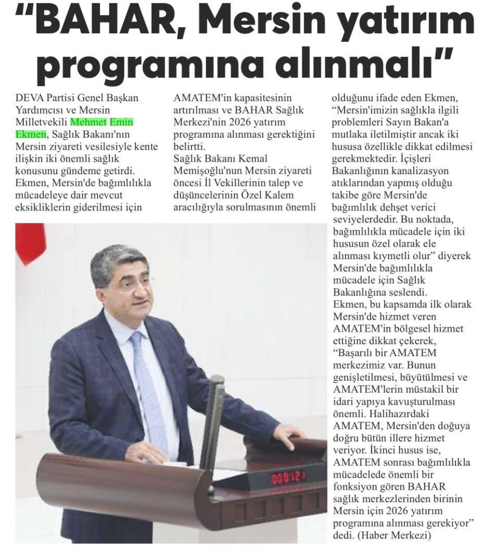  BAHAR MERSİN YATIRIM PROGRAMINA ALINMALI