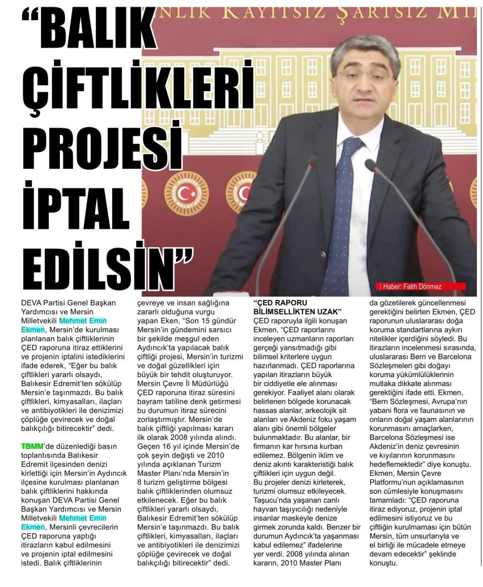BALIK ÇİFTÇLİKLERİ PROJESİ İPTAL EDİLSİN