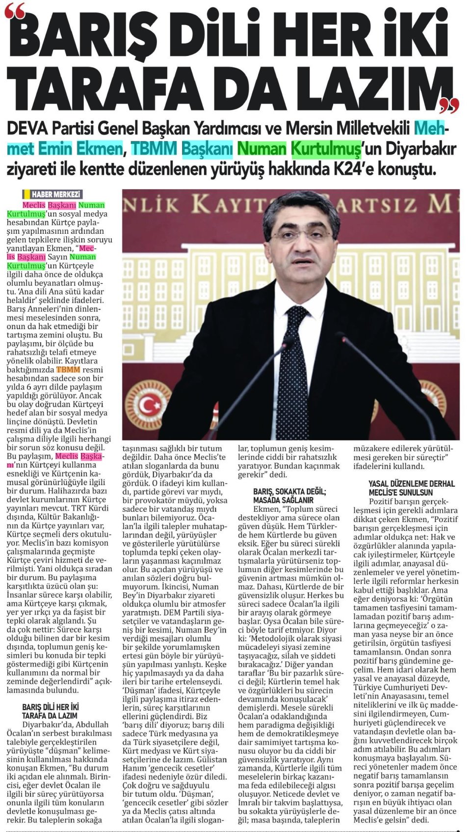 BARIŞ DİLİ HER İKİ TARAFA DA LAZIM