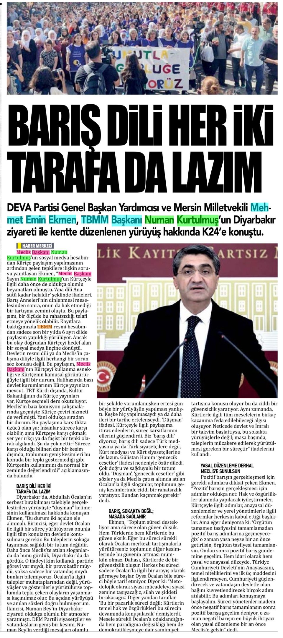 BARIŞ DİLİ HER İKİ TARAFA DA LAZIM