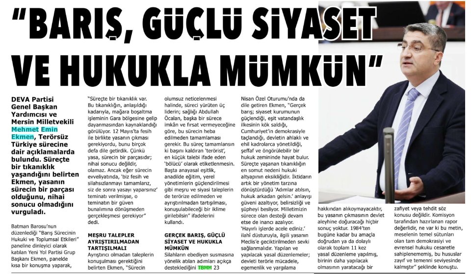 BARIŞ GÜÇLÜ SİYASET VE HUKUKLA MÜMKÜN